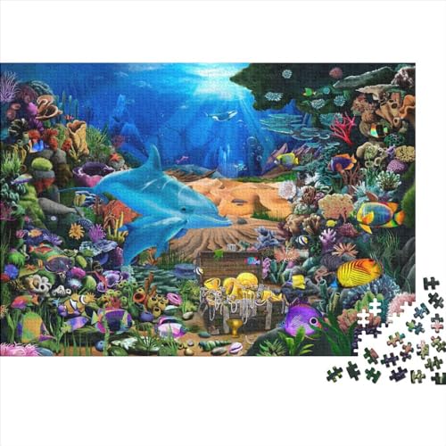 Meeresleben Puzzle Farbenfrohes 500 Teile Impossible Puzzle Schwieriges Puzzle Rahmen Puzzle Geschicklichkeitsspiel Delphine Für Die Ganze Familie 500pcs (52x38cm) von ChengzeTCo