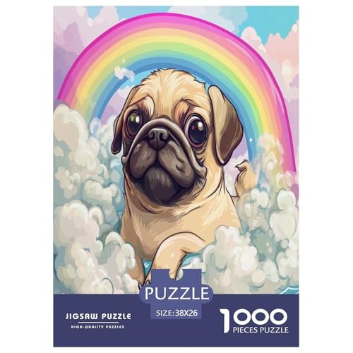 Pug Puzzle 1000-teilige Schwer Puzzle Spielzeug Lernspiel Impossible Herausforderungsspielzeug Für Erwachsene Kinder 38x26cm/1000pcs von ChengzeTCo