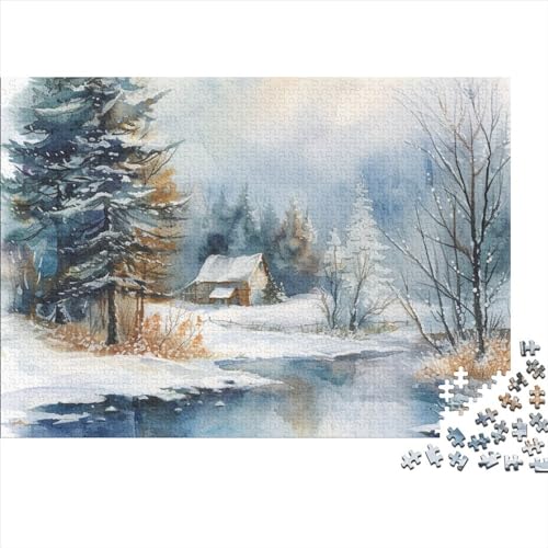 Puzzle 1000 Pieces Classic Puzzle Winter-Schnee-Szene Puzzle Game Educational Game Unique Gift for Adults from 14 Years 1000pcs (75x50cm) von ChengzeTCo