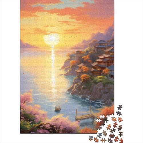 Sonnenuntergang über der Bucht Puzzles 1000 Teile Schwer Puzzle Spielzeug Lernspiel Impossible Herausforderungsspielzeug Für Erwachsene Kinder 1000pcs (75x50cm) von ChengzeTCo