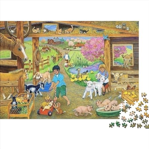 Tierfarm Hölzerne Puzzles 500 Teile Jigsaw Puzzle Tierparty Unmögliches Puzzle Für Erwachsene Geschenke Heimdekoration Ostern Geschenke 500pcs (52x38cm) von ChengzeTCo