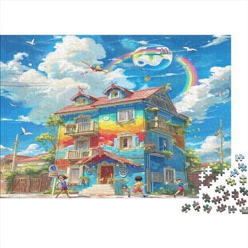 Traumhaus Puzzle Farbenfrohes 300 Teile Impossible Puzzle Herausforderndes Puzzle Rahmen Puzzle Geschicklichkeitsspiel Für Die Ganze Familie 300pcs (40x28cm) von ChengzeTCo