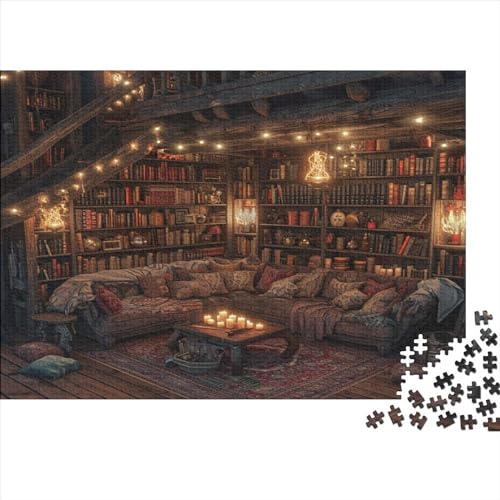 Verzauberte Bibliothek Puzzle Farbenfrohes 1000 Teile Impossible Herausforderndes Rahmen Lernspiel Geschenk Wunderschön Für Die Ganze Familie |1000pcs (75x50cm) von ChengzeTCo