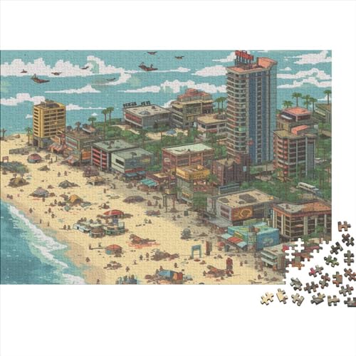 lebhafter Strand Puzzle Farbenfrohes 1000 Teile Impossible Puzzle Herausforderung Puzzle Rahmen Puzzle Lernspiel Geschenk Erwachsene-Puzzle 1000pcs (75x50cm) von ChengzeTCo