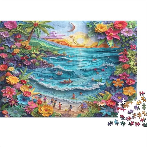 lebhafter Strand Puzzle Farbenfrohes 1000 Teile Impossible Puzzle Schwieriges Puzzle Rahmen Puzzle Geschicklichkeitsspiel Erwachsene-Puzzle 1000pcs (75x50cm) von ChengzeTCo