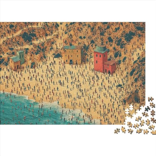 lebhafter Strand Puzzle Farbenfrohes 300 Teile Impossible Puzzle Herausforderndes Puzzle Lustiges Kunstpuzzle Lernspiel Geschenk Für Die Ganze Familie 300pcs (40x28cm) von ChengzeTCo