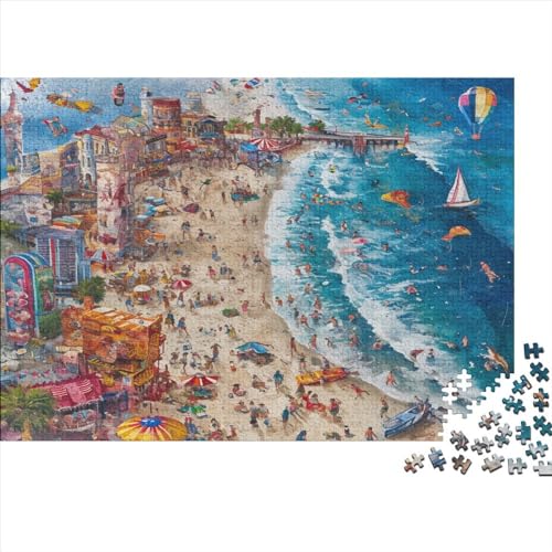 lebhafter Strand Puzzle Farbenfrohes 500 Teile Impossible Puzzle Schwieriges Puzzle Lustiges Kunstpuzzle Lernspiel Geschenk Erwachsene-Puzzle 500pcs (52x38cm) von ChengzeTCo