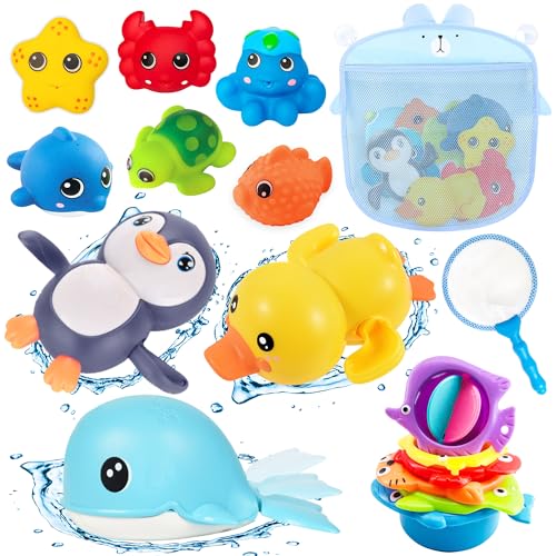 Chennyfun Baby Badespielzeug Wasserspielzeug, 17Pcs Kinder Badewanne Spielzeug mit Fischernetz, Badewannenspielzeug Baby Kinder Spielzeug Baby Badewanne-Pinguin, Schwan, Ente, Whale für 1-5 Jahre Baby Chennyfun Baby Badespielzeug Wasserspielzeug, 17Pcs Kinder Badewanne Spielzeug mit Fischernetz, Badewannenspielzeug Baby Kinder Spielzeug Baby Badewanne-Pinguin, Schwan, Ente, Whale für 1-5 Jahre Baby von Chennyfun