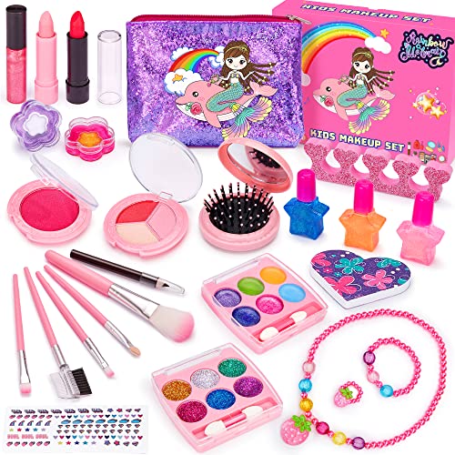 Chennyfun Blush Make-up-Set für Kinder, 25 Stück Waschbar Kosmetik Ungiftig Real Make Up Spielzeug Schminkset für Mädchen Kinder Mädchenspiele Rollenspiel Spielzeug Geschenk ab 3 Jahren von Chennyfun