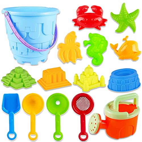 Chennyfun Kinder Strandspielzeug Set, 15 Stück Schloss Sandkasten Spielzeug Set mit Schloss Sand Förmchen, Eimer, Schaufeln-Sandspielzeug Kinder für Kinder, Kleinkinder, Jungen und Mädchen Chennyfun Kinder Strandspielzeug Set, 15 Stück Schloss Sandkasten Spielzeug Set mit Schloss Sand Förmchen, Eimer, Schaufeln-Sandspielzeug Kinder für Kinder, Kleinkinder, Jungen und Mädchen von Chennyfun