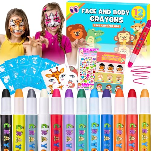 Chennyfun Kinderschminke Set Face Paint Crayons Kit, 12 Farben Kinderschminke Gesichts, Waschbar Kinderschminke Gesichtsfarben Set für Kinder und Erwachsene für Halloween Fasching von Chennyfun