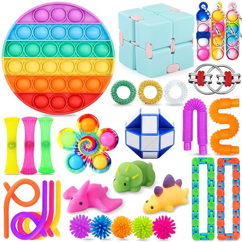 Chennyfun Stressabbau-Set, 30 Pcs Sensory Zappeln Anti-Stress Spielzeug - Infinity Cube Sensorisches Set, Fidget Toys Für Kinder Mit Angstlust, Autismus Und ADHS von Chennyfun