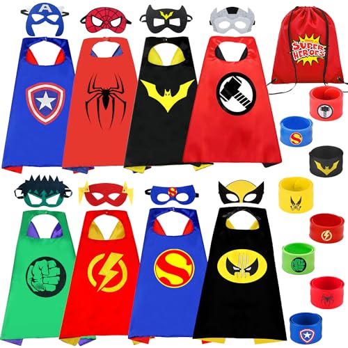 Chennyfun Superhelden Kinderkostüm Kinder, Cosplay Kostüme mit Maske Schnapparmband für Junge Mädchen, Spielzeug & Geschenke für Kindergeburtstag Halloween oder Karneva Umhang von Chennyfun