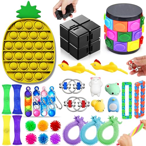 Chennyfun Stressabbau-Spielzeug Set, 30 Pcs Sensory Zappeln Anti Stress Spielzeug-Ananas Zauberwürfel Zappeln Sensorisches Spielzeug Set Für Kinder Und Angst Mit Angstlust, Autismus Und ADHS von Chennyfun