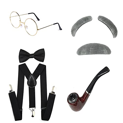 Chenxi Studio Opa-Kostüm, Fliege für Halloween, Cosplay, graue Haarpfeife, Schnurrbart, Brillenpfeife für den 100. Schultag Chenxi Studio Opa-Kostüm, Fliege für Halloween, Cosplay, graue Haarpfeife, Schnurrbart, Brillenpfeife für den 100. Schultag von Chenxi Studio