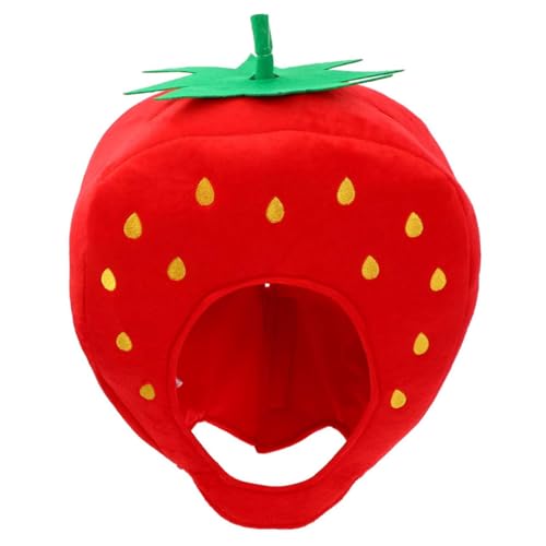 Lustige Erdbeer-Kopfbedeckung, roter Plüsch-Erdbeerhut, Cartoon-Obst, Kopfbedeckung, Hut, Fotografie-Requisiten für Damen und Herren, Halloween-Party, Verkleidung, Cosplay-Kostüm von Chenxi Studio