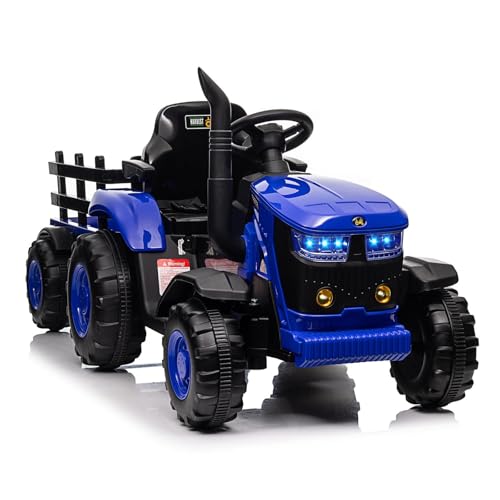 12 V Elektrotraktor mit abnehmbarem Anhänger, Elektroauto, Doppelmotor, 35 W, Musiksteuerung, MP3, 3 Geschwindigkeiten, 7 LED-Lichter und Hupe, Elektroauto für Kinder von 3-6 Jahren 12 V Elektrotraktor mit abnehmbarem Anhänger, Elektroauto, Doppelmotor, 35 W, Musiksteuerung, MP3, 3 Geschwindigkeiten, 7 LED-Lichter und Hupe, Elektroauto für Kinder von 3-6 Jahren von CherishCradle