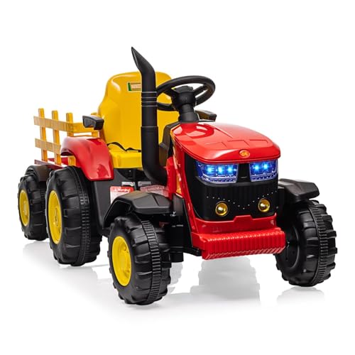 12 V Elektrotraktor mit abnehmbarem Anhänger, Elektroauto, Doppelmotor, 35 W, Musiksteuerung, MP3, 3 Geschwindigkeiten, 7 LED-Lichter und Hupe, Elektroauto für Kinder von 3-6 Jahren 12 V Elektrotraktor mit abnehmbarem Anhänger, Elektroauto, Doppelmotor, 35 W, Musiksteuerung, MP3, 3 Geschwindigkeiten, 7 LED-Lichter und Hupe, Elektroauto für Kinder von 3-6 Jahren von CherishCradle