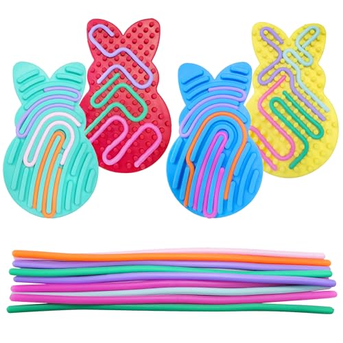 4 Stück Osterhasen sensorisches Aktivitätsbrett, doppelseitiges Silikon-Fidget-Spielzeug für Kinder, Jungen, Mädchen, beruhigend für Angst, Osterkorbfüller, Partygeschenke, Geschenke von Cherislpy