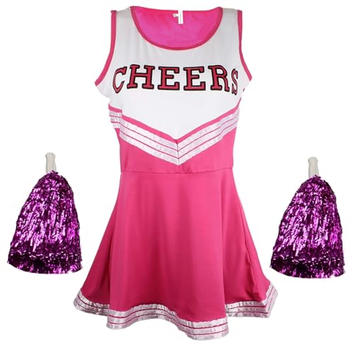 Cheerleader-Kostüm für Damen, Uniform, Highschool-Cheerleader-Outfit mit Pompons, rosa, Cheerleader, Damen, Größe XXL Cheerleader-Kostüm für Damen, Uniform, Highschool-Cheerleader-Outfit mit Pompons, rosa, Cheerleader, Damen, Größe XXL von Cherry-on-Top