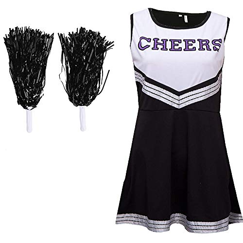 Cherry-on-Top Cheerleader-Outfit, Uniform, Kostüm, Verkleidung für Halloween, Schwarz/Weiß, Größe XS von Cherry-on-Top