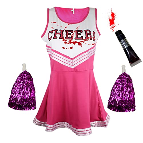 Zombie-Cheerleader-Kostüm mit Kunstblutröhrchen, „totes Cheerleader“-Outfit für Damen, Mädchen oder Kinder zu Halloween, Rose, Größe M Zombie-Cheerleader-Kostüm mit Kunstblutröhrchen, „totes Cheerleader“-Outfit für Damen, Mädchen oder Kinder zu Halloween, Rose, Größe M von Cherry-on-Top
