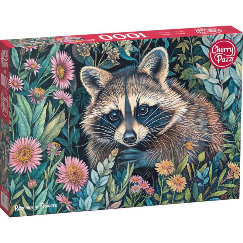CherryPazzi Puzzle 1000 Teile - Raccoon in Flowers - von CherryPazzi