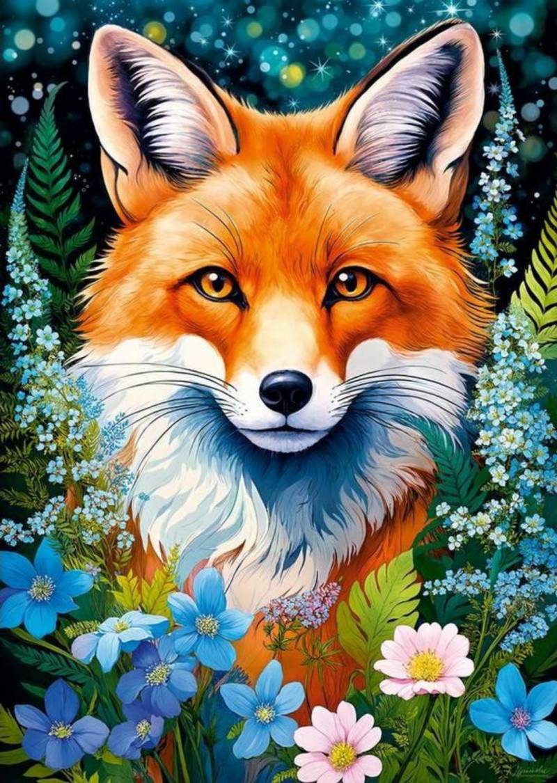 CherryPazzi Puzzle 1000 Teile – Red Fox in Flowers - von CherryPazzi