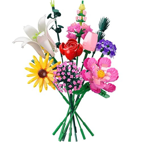 Blumen Bauklötze Set, 10 Stil Heim Decor Pflanzen Baukasten, Botanical Collection Unvergänglicher Blumenstrauß für Kinder Erwachsene Mädchen Frauen Valentinstag Muttertag Geburtstag - 715 PCS von Cherubfunz