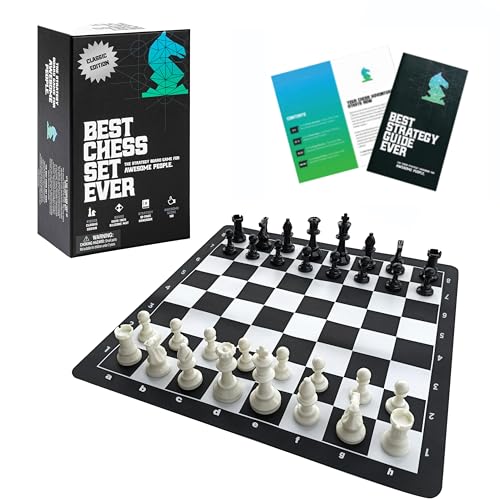 Best Chess Set Ever Reiseschachspiel, 1X einfach beschwerte Staunton-Figuren, mit 38,1 cm x 38,1 cm faltbarem Silikonbrett, Reiseausgabe von Chess Geeks