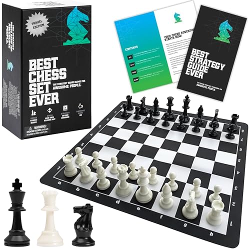 Best Chess Set Ever Reiseschachspiel, 1X einfach beschwerte Staunton-Figuren, mit 38,1 cm x 38,1 cm faltbarem Silikonbrett, Reiseausgabe von Chess Geeks