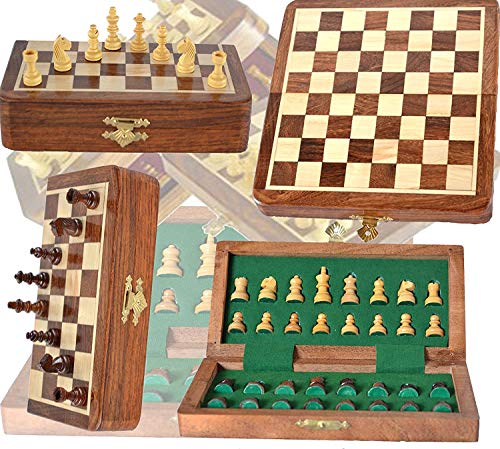 ChessBazar Chess Bazar – 18 cm x 18 cm großes magnetisches Holz-Schachspiel mit Staunton-Schachfiguren – klappbares Spielbrett mit Stauraum von ChessBazar