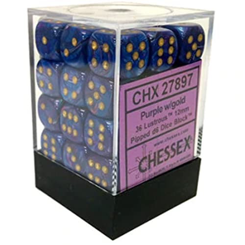 36 Würfel Chessex 6 glänzend (12 mm) Violett/Gold von Chessex
