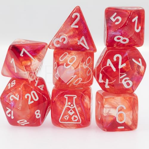 Borealis Passion/White Luminary Polyhedral 7-Dice Set (with Bonus die) von Chessex