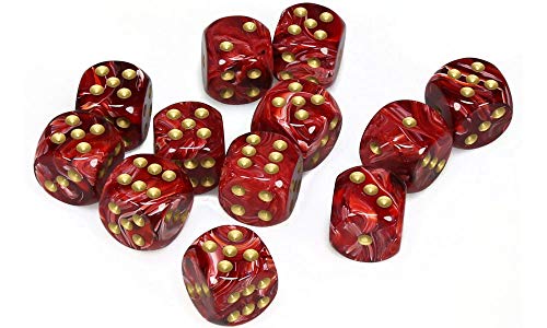 Chessex 16mm d6 with pips Dice Blocks (12 Dice) - Vortex Burgundy w/Gold von Chessex