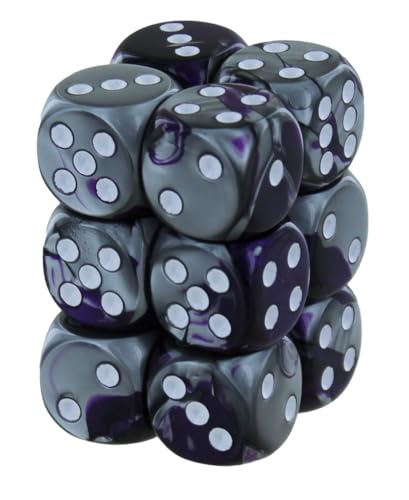 Chessex Gemini 16mm d6 with pips Dice Blocks (12 Dice) - Purple-Steel w/White von Chessex