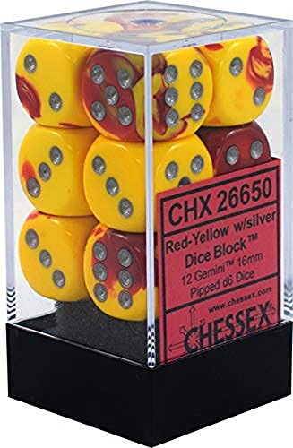 Chessex Gemini 16mm d6 with pips Dice Blocks (12 Dice) - Red-Yellow w/Silver Chessex Gemini 16mm d6 with pips Dice Blocks (12 Dice) - Red-Yellow w/Silver von Chessex