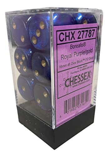 Chessex Borealis 16mm d6 Royal Purple/Gold Luminary Dice Block (12 dice) Chessex Borealis 16mm d6 Royal Purple/Gold Luminary Dice Block (12 dice) von Chessex