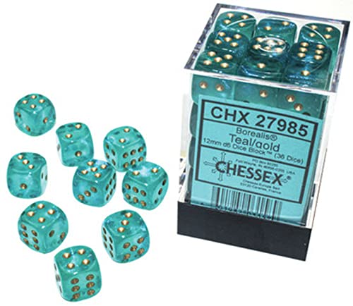 Chessex Borealis 12mm d6 Teal/Gold Luminary Dice Block (36 dice) Chessex Borealis 12mm d6 Teal/Gold Luminary Dice Block (36 dice) von Chessex