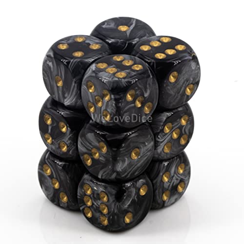 Chessex Dice d6 Sets: Lustrous Black with Gold - 16mm Six Sided Die (12) Block of Dice by Chessex von Chessex