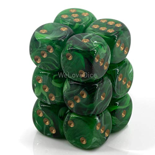 Chessex Würfel D6 Sets: Vortex Grün mit Gold – 16 mm Six Sided Die (12) Block of Dice by Chessex von Chessex