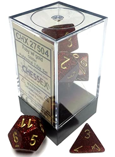 Chessex Glitter Polyhedral 7-Die Set - Ruby w/Gold Chessex Glitter Polyhedral 7-Die Set - Ruby w/Gold von Chessex