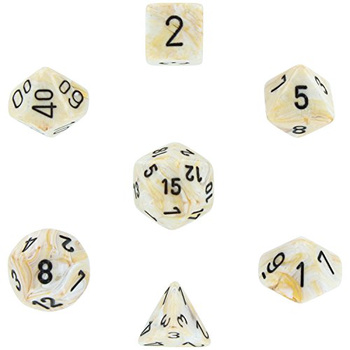 Chessex Manufacturing 27402 Cube Set Of 7 Dice - Marble Ivory With Black Numbering by Chessex Manufacturing von Chessex
