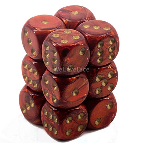 Chessex Manufacturing 27614 16 mm Scarab Scarlet With Gold Numbers D6 Dice Set Of 12 by Chessex Manufacturing von Chessex