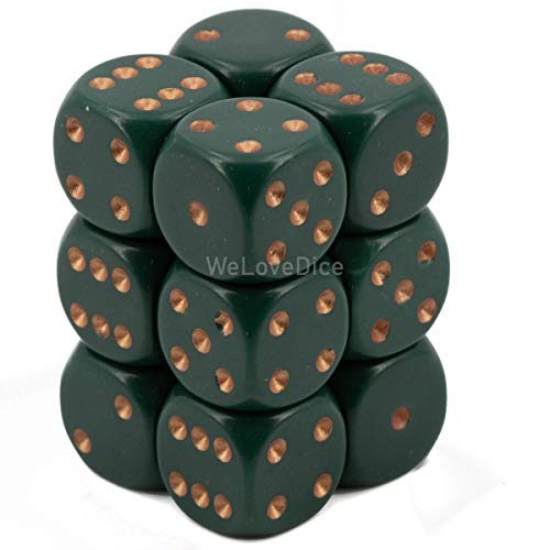 Chessex Opaque 16mm d6 with pips Dice Blocks (12 Dice) - Dusty Green w/Gold von Chessex