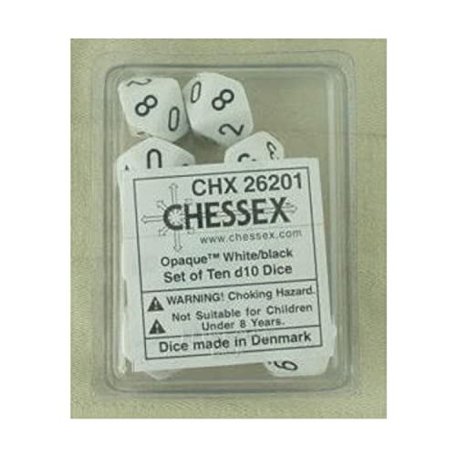 Chessex Opaque Polyhedral Ten d10 Set - White/Black von Chessex