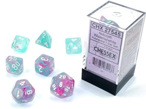 Chessex Polyedrische Würfel, 7 Stück – Glyzinie mit Weiß von Chessex
