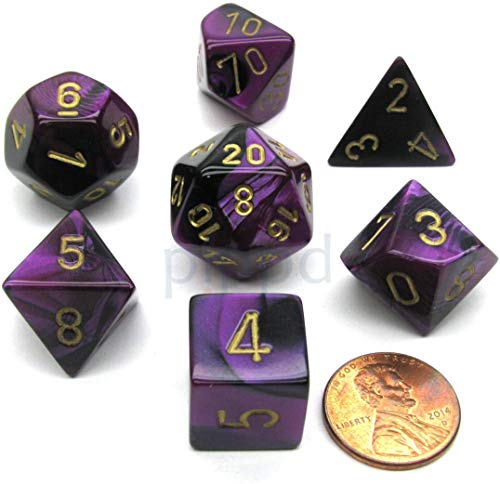 Chessex Polyhedral 7-Die Gemini Dice Set - Black & Purple w/Gold CHX-26440 by von Chessex