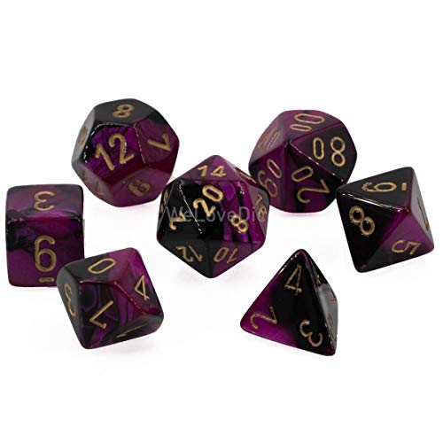 Chessex Polyhedral 7-Die Gemini Dice Set - Black & Purple w/Gold CHX-26440 by von Chessex