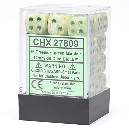Chessex Signature 12mm d6 with pips Dice Blocks (36 Dice) - Marble Green w/Dark Green von Chessex